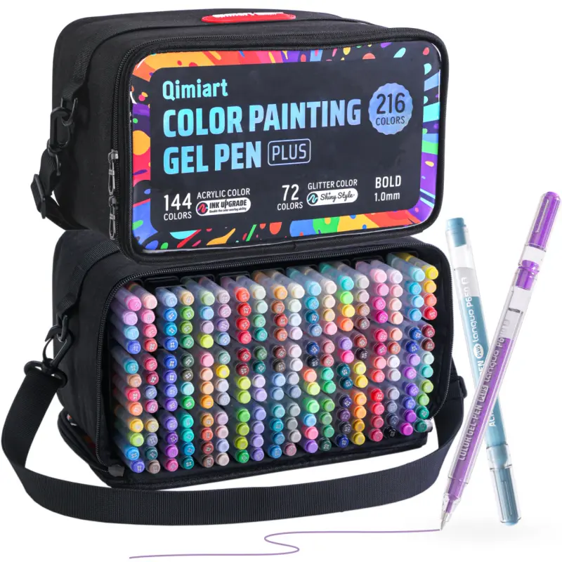 216 Colors Acrylic Gel Pens & Glitter Gel Pens Set, Art Materials, 144 Colors 3D Acrylic Paint Pens And 72 Colors Shining Glitter Gel Pens, for Black Paper, Rock, Glass, Fabric, DIY Projects and Art Crafts Supplies, Coloring Supplies