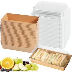 50 Pack Charcuterie Boxes with Clear Lids, Treat Boxes for Desserts, Disposable Snack Containers with Lids for Cookie, Sandwiches, Cake, Slice, 5.5" x 2.7"