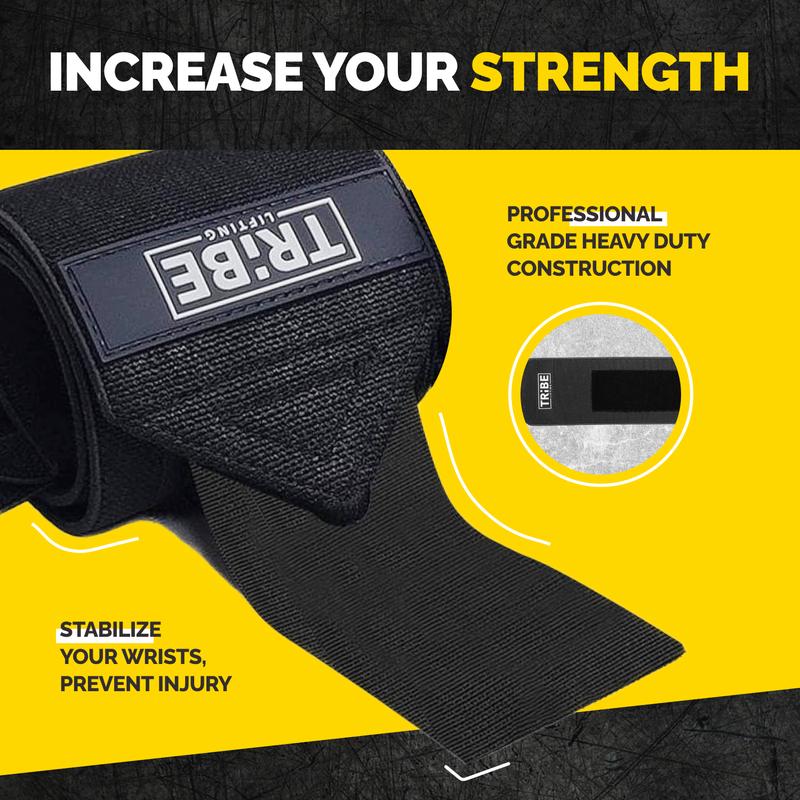Tribe Lifting Weightlifting Wrist Wraps 18" Premium Quality Wrist Support with Heavy Duty Thumb Loop - Best Wrap for Powerlifting, Strength Training, Bodybuilding for Men & Women