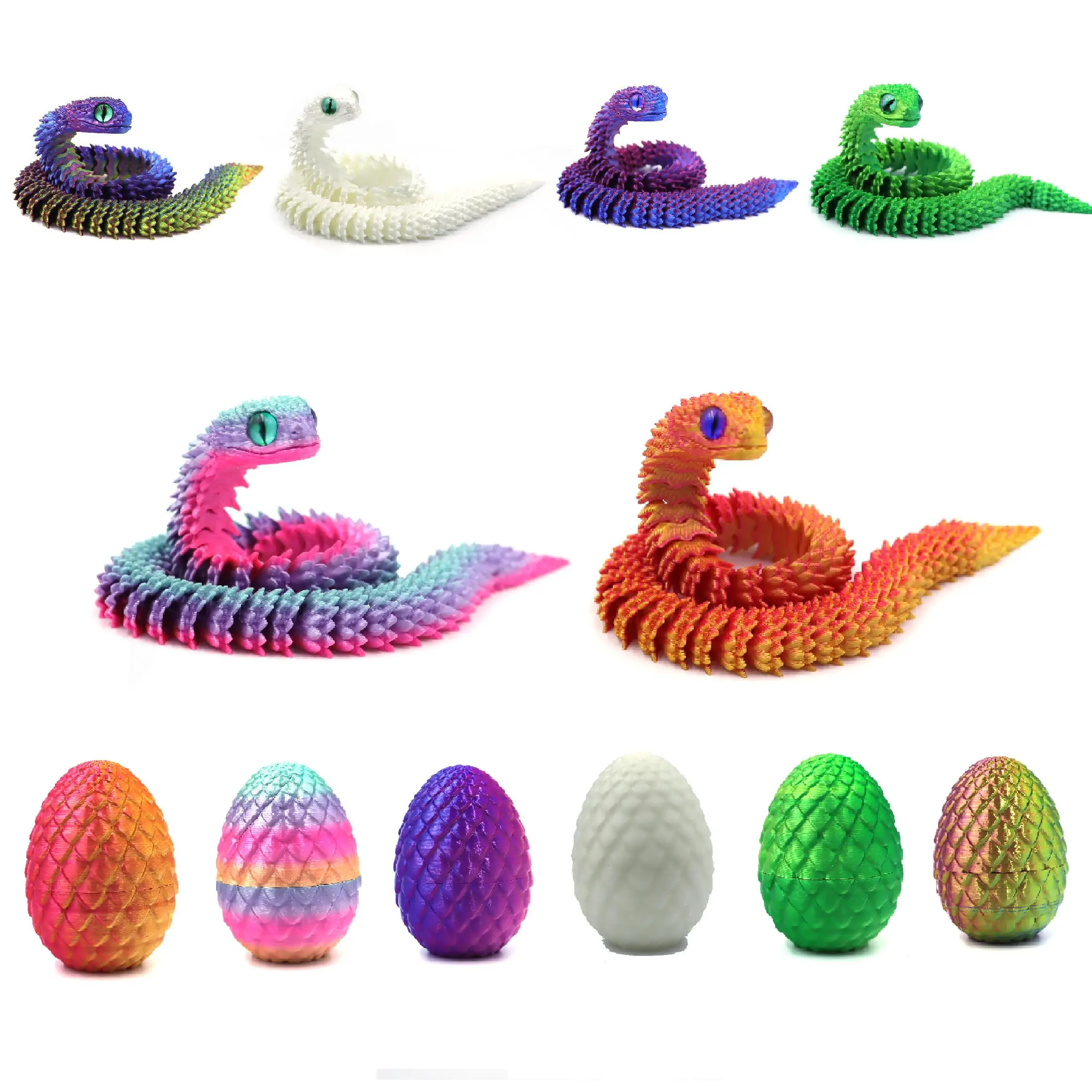3D Printed Snake & Egg Set, 2 Counts/set Lifelike Snake & Egg Ornament with Random Color Eyes, Stuffing Easter Eggs, Home Decor for Living Room Bedroo