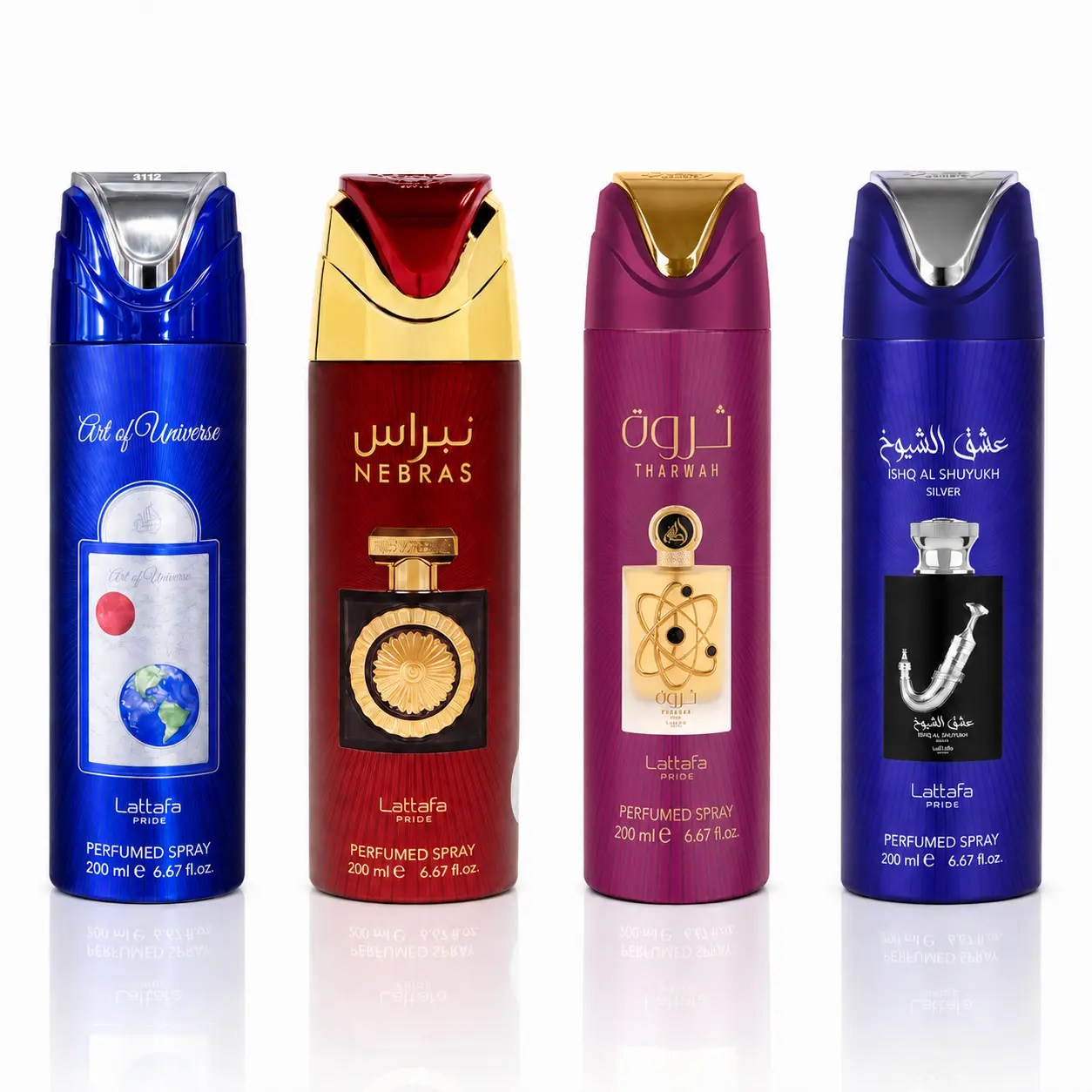 Art of universe deodorant + Nebras deodorant + Tharwah gold deodorant + Ishq Al Shuyukh Silver deodorant