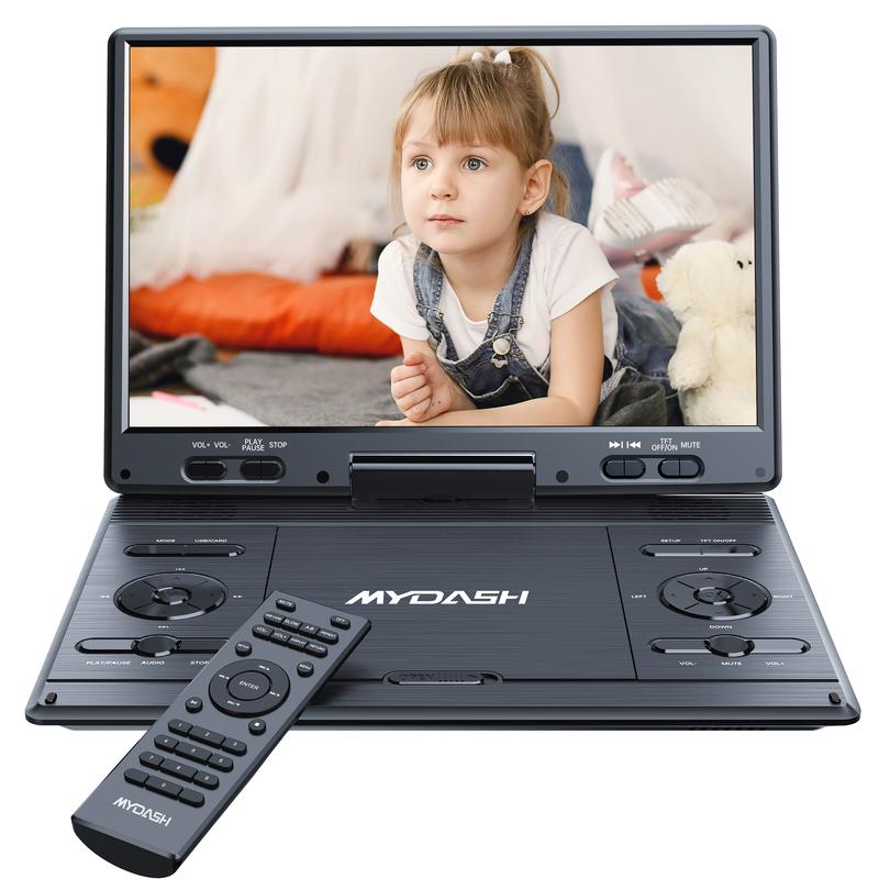 [Mydash] 14.9" Portable DVD Player, MYDASH CD player w/ 12.5" Swivel HD Screen, Audio player w/ Dual-Speaker, 6 Hours Rechargeable Battery, Region Free, Remote Control, Sync TV/CD/USB/SD Multi-Format Support,no blu-ray