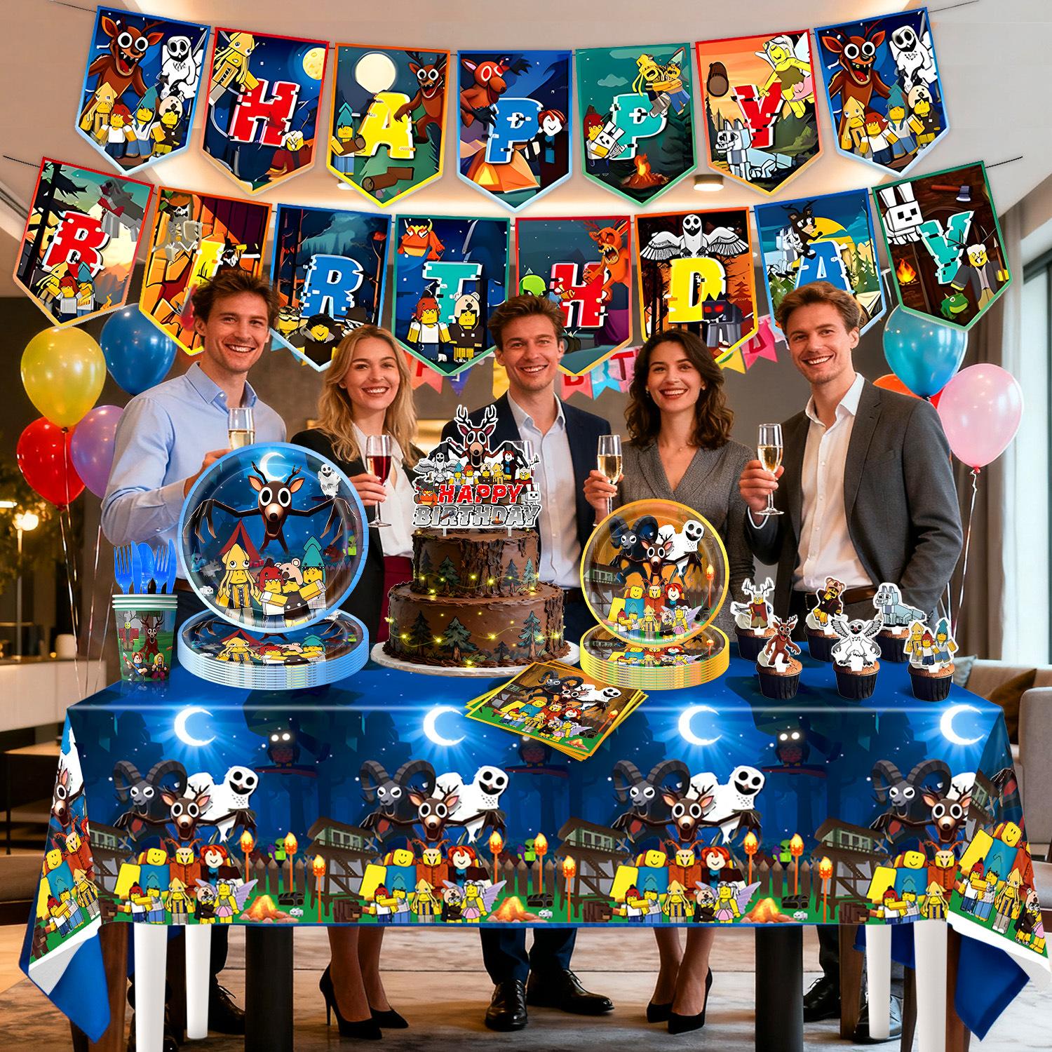 [Roblox] Roblox Toy Ninety Nine Nights-Themed Birthday Party Decoration Set — Banner, Cake Toppers, Balloons, & Party Favors | Create a Spectacular Celebration no roblox gift card Gold Graduation Supplies Kit