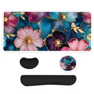 Floral Pattern Mouse Pad & Keyboard Wrist Rest & Coasters Set (4 Counts/set), Ergonomic Wrist Support, Waterproof Computer Mat, Suitable for Home Office Gaming, Mousepad
