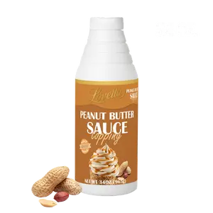 Lovetta Peanut Butter Sauce Bulk 34oz (1L) Bottle – Smooth Gourmet Peanut Butter Dessert Drizzle, Rich Nutty Topping for Crepes, Waffles, Ice Cream, Coffee & Pastries – Ready to Use