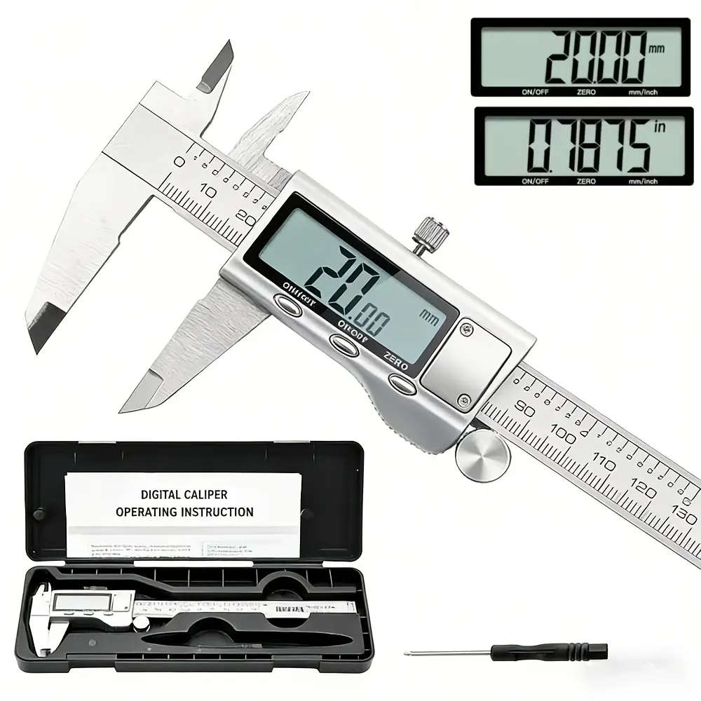 6-in/150mm Stainless Steel Digital Precision Caliper, Hand Measuring Tool with Large LCD Screen, Automatic Return Function, Inch-to-mm Conversion