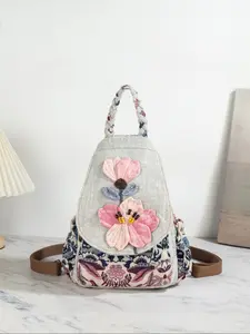 Bohemian Ethnic Style Handwoven Knit Beaded Backpack, Multi-Layer Flap Design Chest Bag, Two-In-One Shoulder Bag, Random Cut, Boho Style Backpack