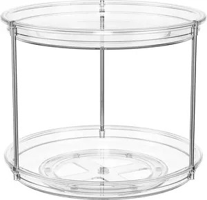 2 Tier Non-Skid Acrylic Lazy Susan Turntable Organizer - Rotating Spice Rack - Spinning Organization Tray for Kitchen, Pantry, Countertop, Closet, Bathroom