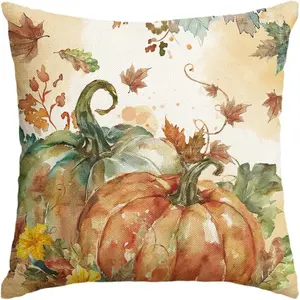 colorlife Fall Pumpkin Maple Leaves Orange Pillow Cover, 18 x 18 Inch Seasonal Thanksgiving Harvest Cushion Case Decoration for Sofa Couch