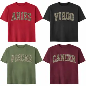 All 12 Zodiac Leopard Print T-shirt – Astrology Hat Graphic for Adults, Full Horoscope Star Sign Collection with Bold Zodiac Letter Design, Unisex Astrology Gift for Men & Women-zodiac shirts