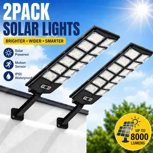 2 Pack Solar Street Lights Outdoor,completely off-grid,6500K Commercial Parking Lot Lights Dusk to Dawn, Waterproof Solar Security Flood Lamps with Motion Sensor and Remote for Yard, Garage, Driveway Remote-Controlled