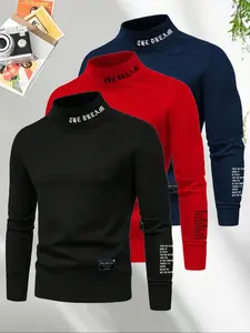 3 Pcs Men's pullover Sweatshirt Set, High Crew neck Sweatshirt, Crewneck Pullover, Personalized Printed Pattern, Fashion Casual Outfit , Men's Clothes for Fall Outfits & Winter Outfits, Suitable For Husband Or Boyfriend Gift, Street, Commute, Outdoor Use