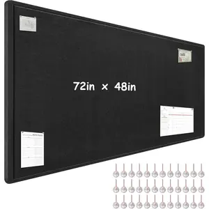 Large Bulletin Board - 72 x 48 Inches, Foldable Decorative Felt Board for Wall Photo Display Board with Self-Adhesive Tape, Includes 36 Push Pins - Black