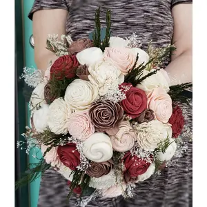 Burgundy, Blush, and Rose Gold Evergreen Bouquet