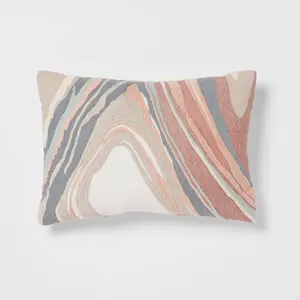 14"x20" Luxe Oblong Woven Marble Decorative Pillow Light Teal/Green/Terracotta - Threshold