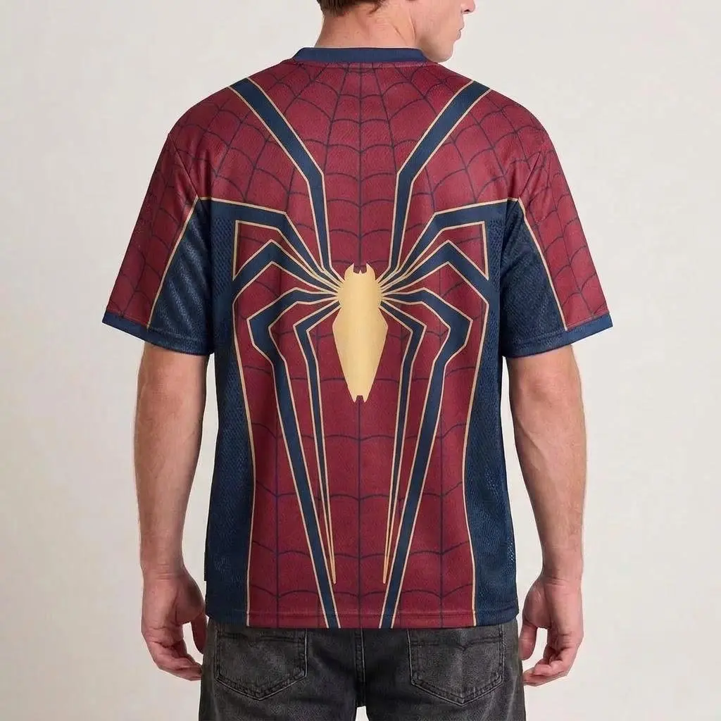 Red Gold Spider Graphic All Over Print Shirt, Web Graphic Jersey, Dark Gothic Streetwear Athletic Top, Oversized Kit Tee, Unique Custom Style Graphic T Shirt