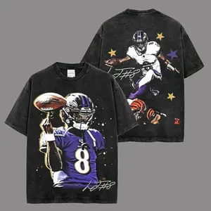 Lamar Jackson T-shirt Premium 100% Cotton Acid Wash, Smiley Face Assassin Fans, Action Jackson Fans, Ravens Flock Fans, Football American Fans, Sunday Football Shirt, Game Day Outfit