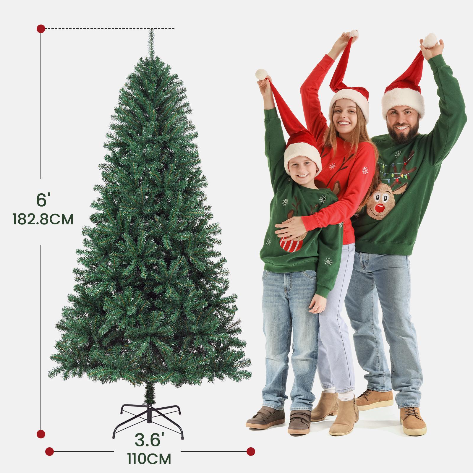 6FT Artificial Holiday Christmas Tree, Premium Hinged Spruce Holiday Xmas Tree for Home, Office, Party Decoration with 1000 Branch Tips, Easy Assembly, Metal Hinges & Foldadble Base, Green