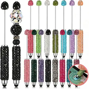 15 Pcs Glitter Beadable Stylus Pens Full Rhinestone Stylus Pens for Beads DIY Diamond Beaded Kit for Rubber Touch Screen Bling Ballpoint for Touchscreen DIY Craft (Rhinestone,Multicolor)