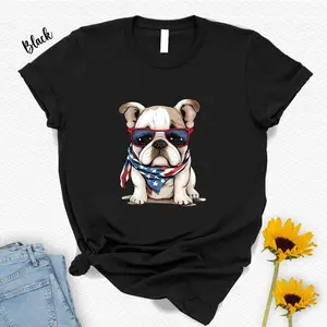 Men's American patriotism and dog love, celebrating the 4th of July Graphic T-Shirt - Short Sleeve Crew Neck Regular Fit Casual Wear | Soft & Breathable Fabric, Durable Print, Everyday Comfort, Machine Washable, cute and patriotic cartoon illustration A