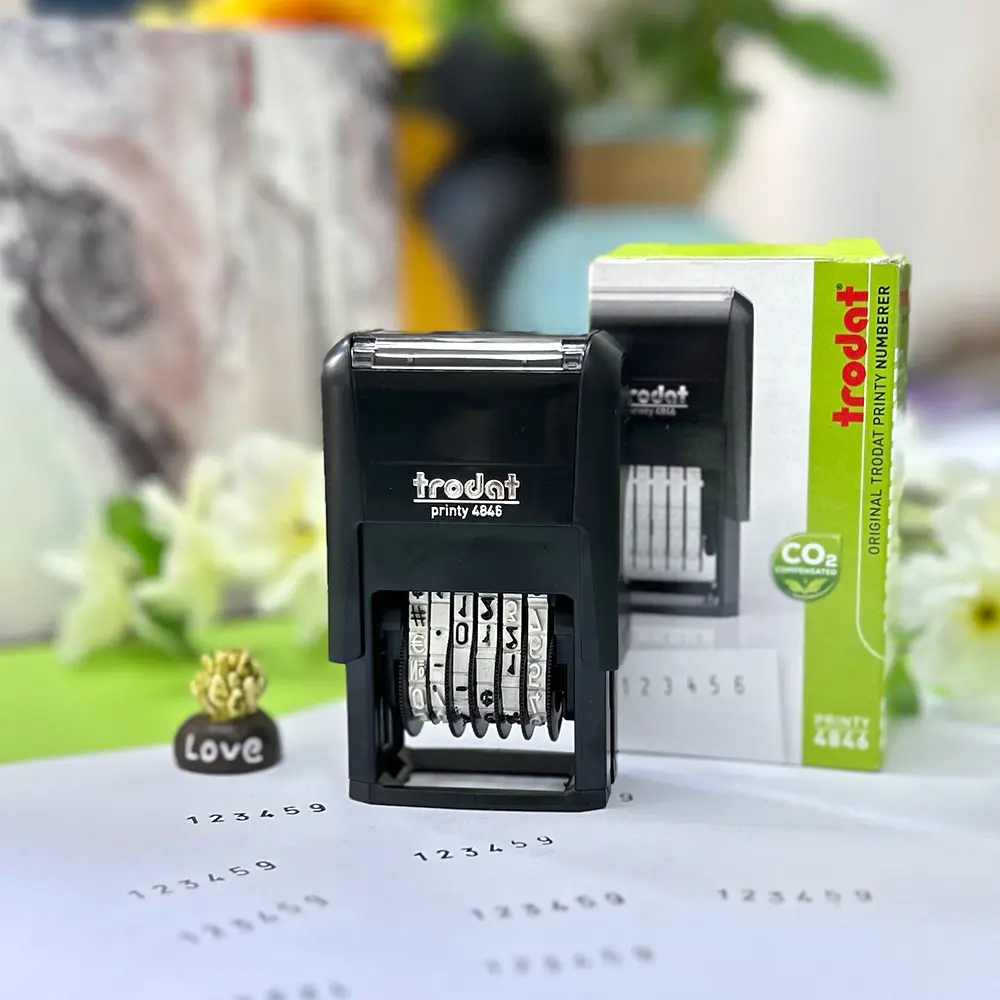 Automatic Date Stamp Pad 4846, 6-Digit Number Display, Replaceable Numbers, Blue Ink Stamps, Ideal for Batch Box Numbers