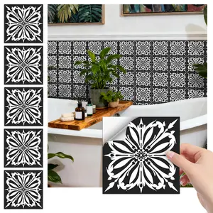 24PCS/Box FHZ Classic Art Tile Stickers | Retro Moroccan Geometric Pattern Matte PET | Peel & Stick Waterproof Oil-Proof Kitchen Backsplash & Wall Decor