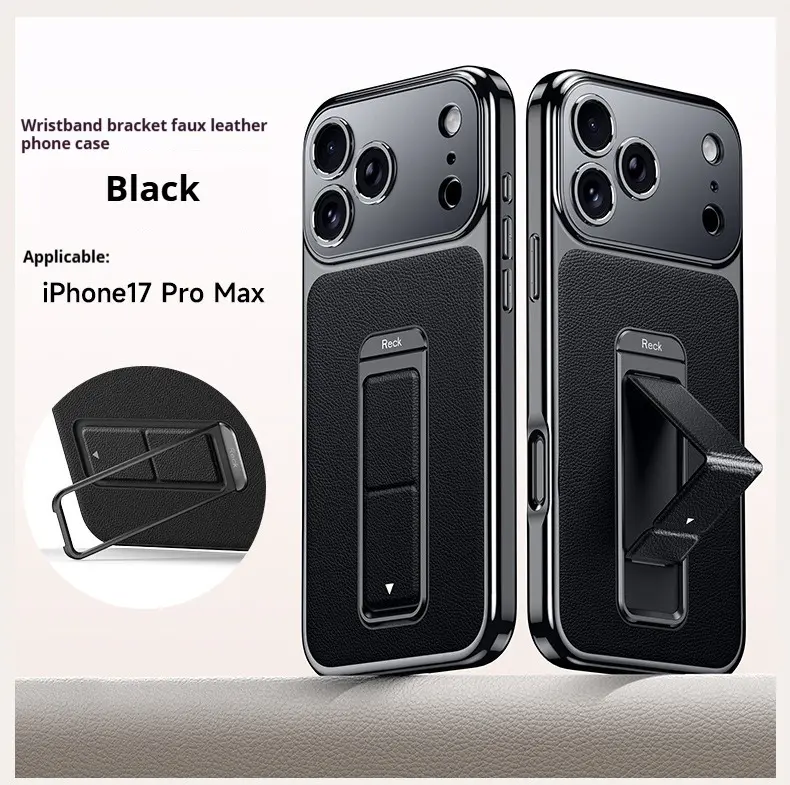 The new wristband bracket is suitable for iPhone17promax mobile phone case, Apple 16 electroplated plain leather high protection cover.