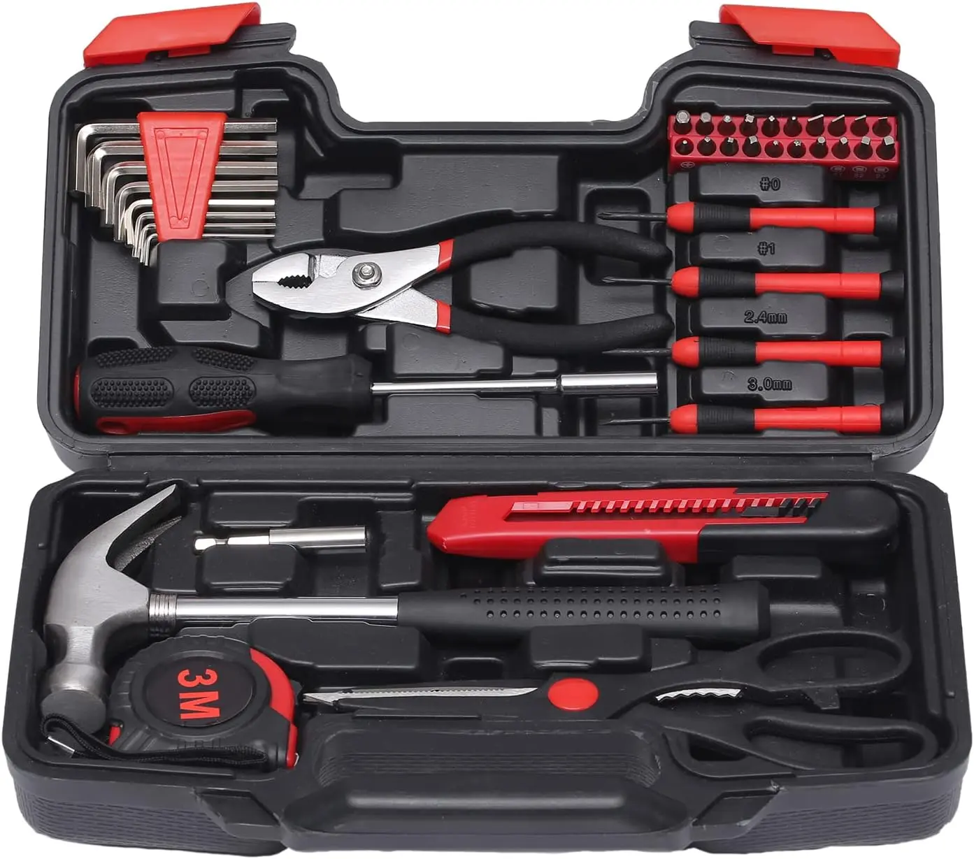 39-Piece Household Tools Kit with Plastic Toolbox - Small Basic Home Tool Set for College Students & Household Use - Includes Hammer, Wrenches, and More