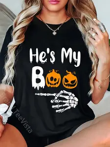 100% Cotton She's My Boo Matching Halloween Pajama Couples He's My Boo T-Shirt