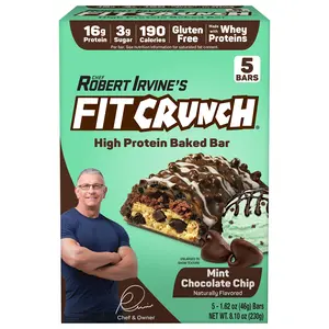 Fitcrunch Mint Chocolate Chip High Protein Baked Bar - 5 Count, 16g Protein, 8.10 Ounce