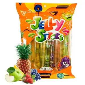 Fruit Jelly Straws Assorted Flavor Jelly Sticks, Soft Chewy Fruit Jelly Filled Strips, Sweet Snack Candy 15.23oz (432g)