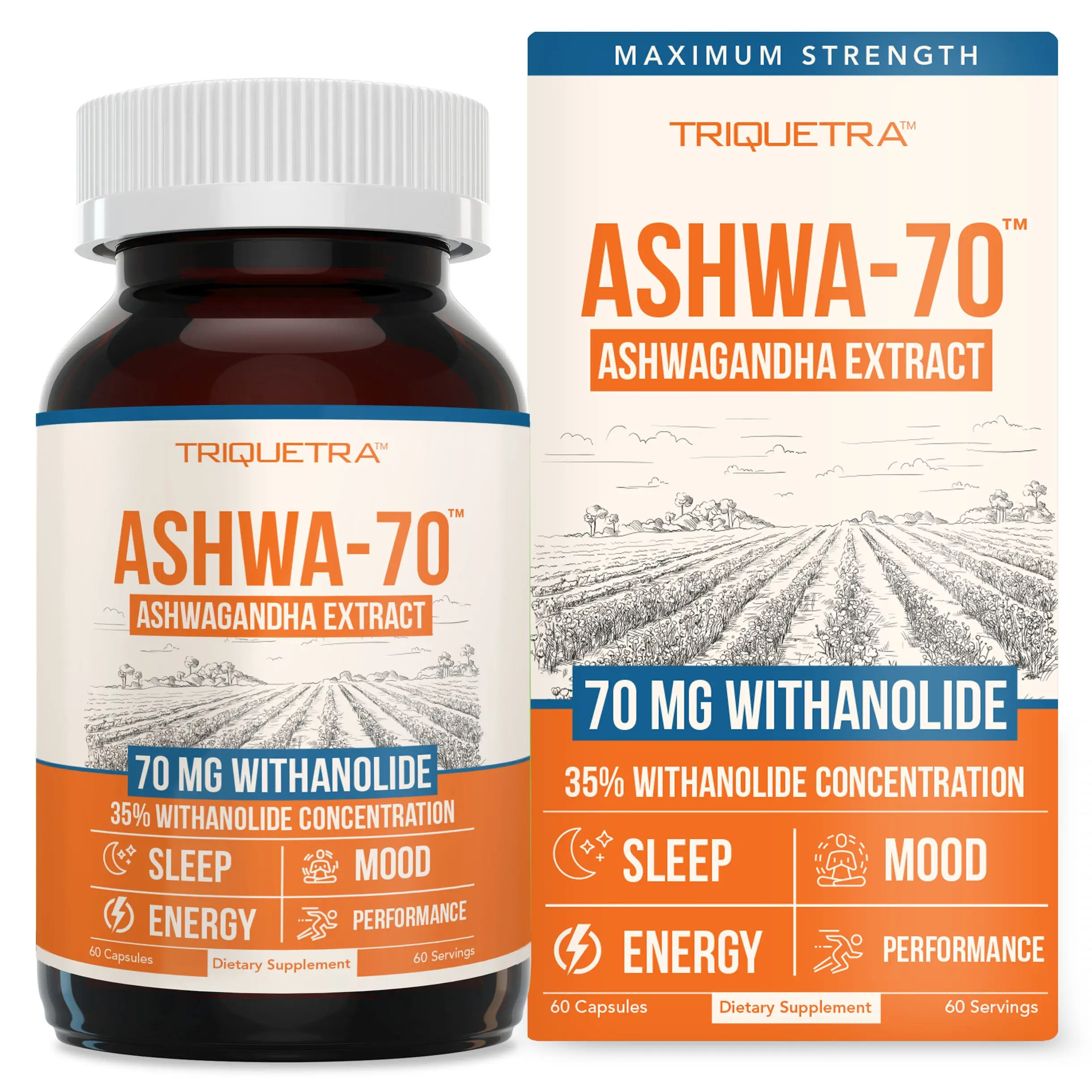 Triquetra Health Ashwa-70 Ashwagandha Extract - Organic Supplement for Health & Fitness Herbal Energy Capsules with 70mg of Withanolides for Sleep Moo