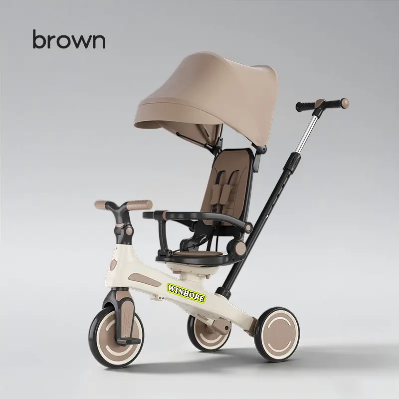WINHOPE 6-in-1 Toddler Tricycle (1-6Y), Kids Tricycle Stroller with Push Handle, Sun Canopy, EVA Wheels, Stroll/Push/Ride Modes, Indoor/Outdoor Use for Baby Boys Girls