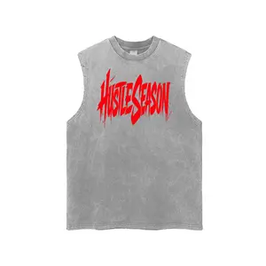 HUSTLE SEASON Snow Washed Frayed Hem Tank Top