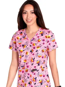 Koi Basics Halloween Printed Scrub Top; Candy Corn Cuties Scrub Top; Medical Uniforms, Women's Scrub Top Uniforms