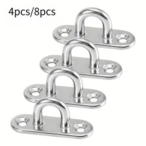 4/ 8pcs Load-Bearing Hook, Stainless Steel Oblong Pad, Eye Plate Staple Ring Hook, Loop U-Shaped Design Screws, Mount Hook Hanger