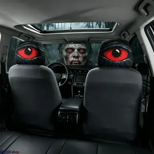 2-Pack Halloween Red Evil Eye Car Headrest Covers - Creepy Demon Eye Print Seat Protectors, Scary Prank Interior Fashion Accessories for Car Decorating