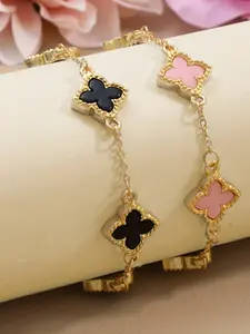 Lucky Clover & Multi-Layer Chain Bracelets Elegant Minimalist Design with White & Black Chains, a Meaningful Gift for Graduation, Valentine's Day & Year-Round Wear