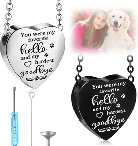 2 count Pet Cremation  for Ashes Urn Necklace with Paw Print Heart, Pet  Necklace Stainless Steel Pendant Black and  Urn Locket with Funnel Kit for   Ashes (Stylish)