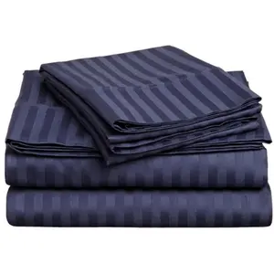 400 Thread Count Egyptian Cotton Queen Sheet Set Stripe Navy Blue
