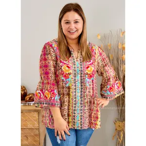 Bold Themes Embroidered Top  - FINAL SALE