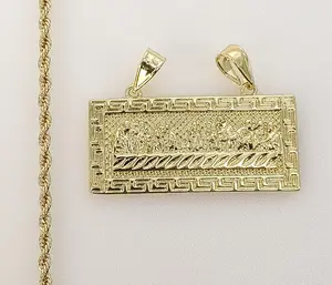 Plated The Last Supper Plaque Pendant 3mm Rope/Braided Chain Necklace