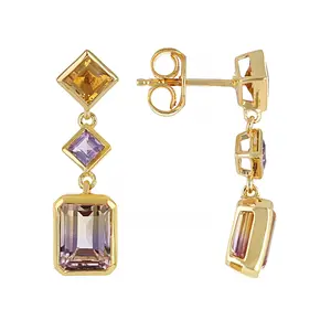 JTV Bi-Color Ametrine with Citrine and Amethyst 18K Yellow Gold Over Sterling Silver Earrings 3.70ctw