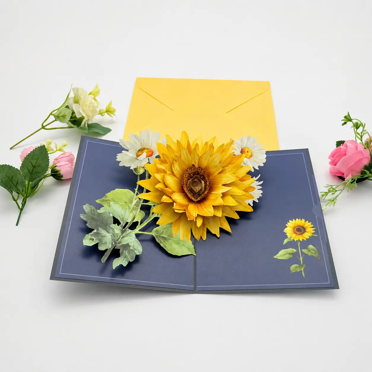 3D Sunflower Pop Up Greeting Card with Envelope & Message Card, Floral Greeting Card for Birthday, Mother’s Day, Thank You, Anniversary popup birthday card