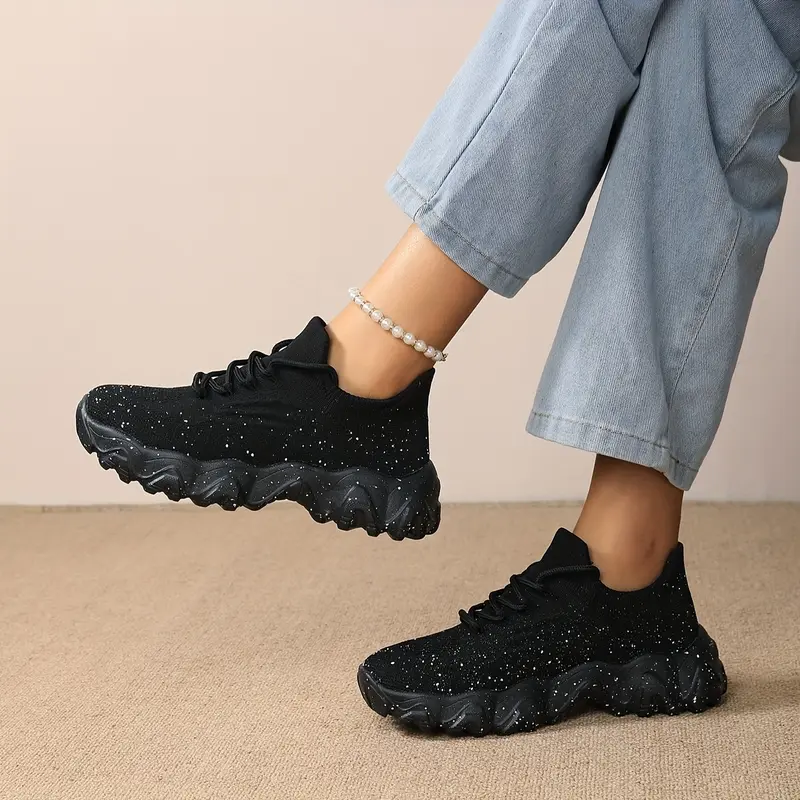 [Sparkling Waterproof Sneakers] Pink Sparkling Waterproof Sneakers - Comfortable, Breathable, All-Season Ladies Shoes - Thick MD Sole Footwear Closed Girl Women Runner Trainer Running Training