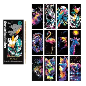 12 Scratch Art Sheets — Painted Animals Series | Educational Crafts, Creative DIY, Colorful Doodling | Scratch Art, Foil Scratch-offs, Engraving Art | The Perfect Choice for Birthdays, Holidays, New Year, and Christmas Gifts