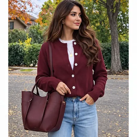 Wool Blend Cardigan Sweaters for Women 2026 Button Down Chunky Knit Cardigans Open Front Long Sleeve Crewneck Ribbed Knit Sweater Business Casual Outfits Women Fall Clothes Early Fall Fashion 2026