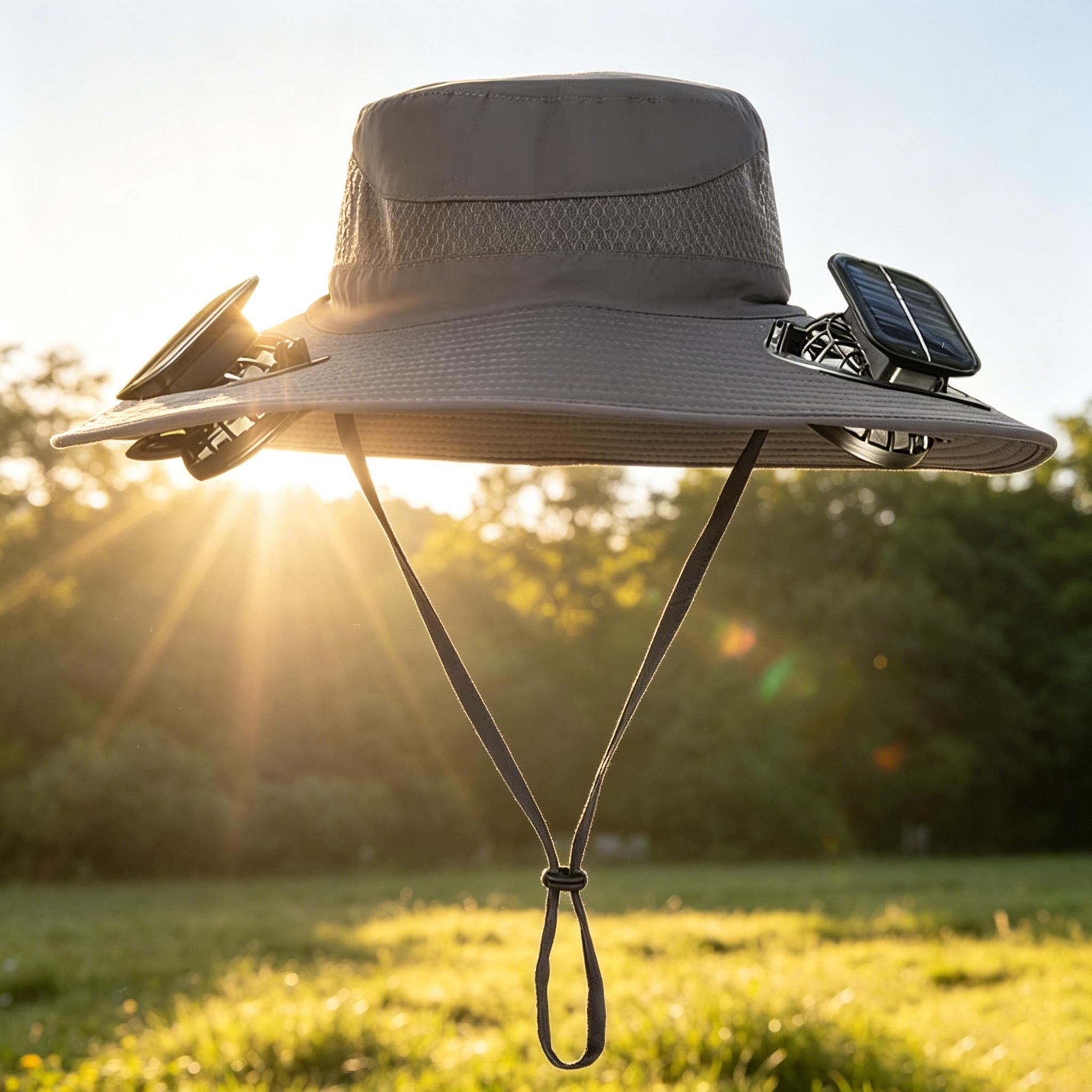 DX sport Solar fan hat Mens Wide Brim Solar Fan Hat Outdoor 50+Upf Protection Sun Hats With 2 Solar Fan Hiking Fishing Solar Powered Visor Cap Dropping