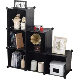 YCOCO Cube Storage Organizer 6-Cube Closet Storage Shelves with Wooden Mallet,Closet Cabinet Bookshelf,Plastic Square Cube Storage for Home,Office, Kids Room,Black
