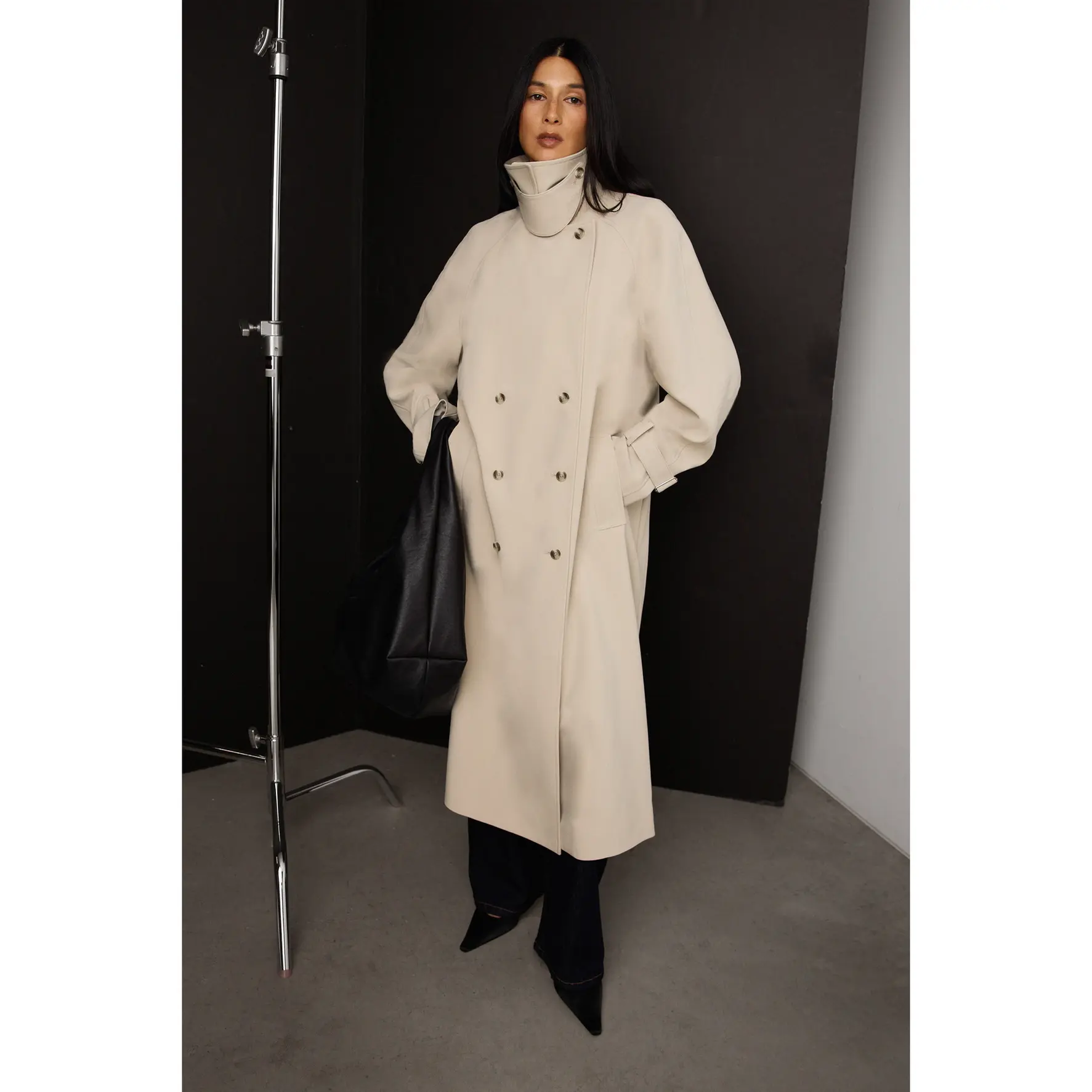 OVERSIZED TRENCH COAT WITH FUNNEL NECK
